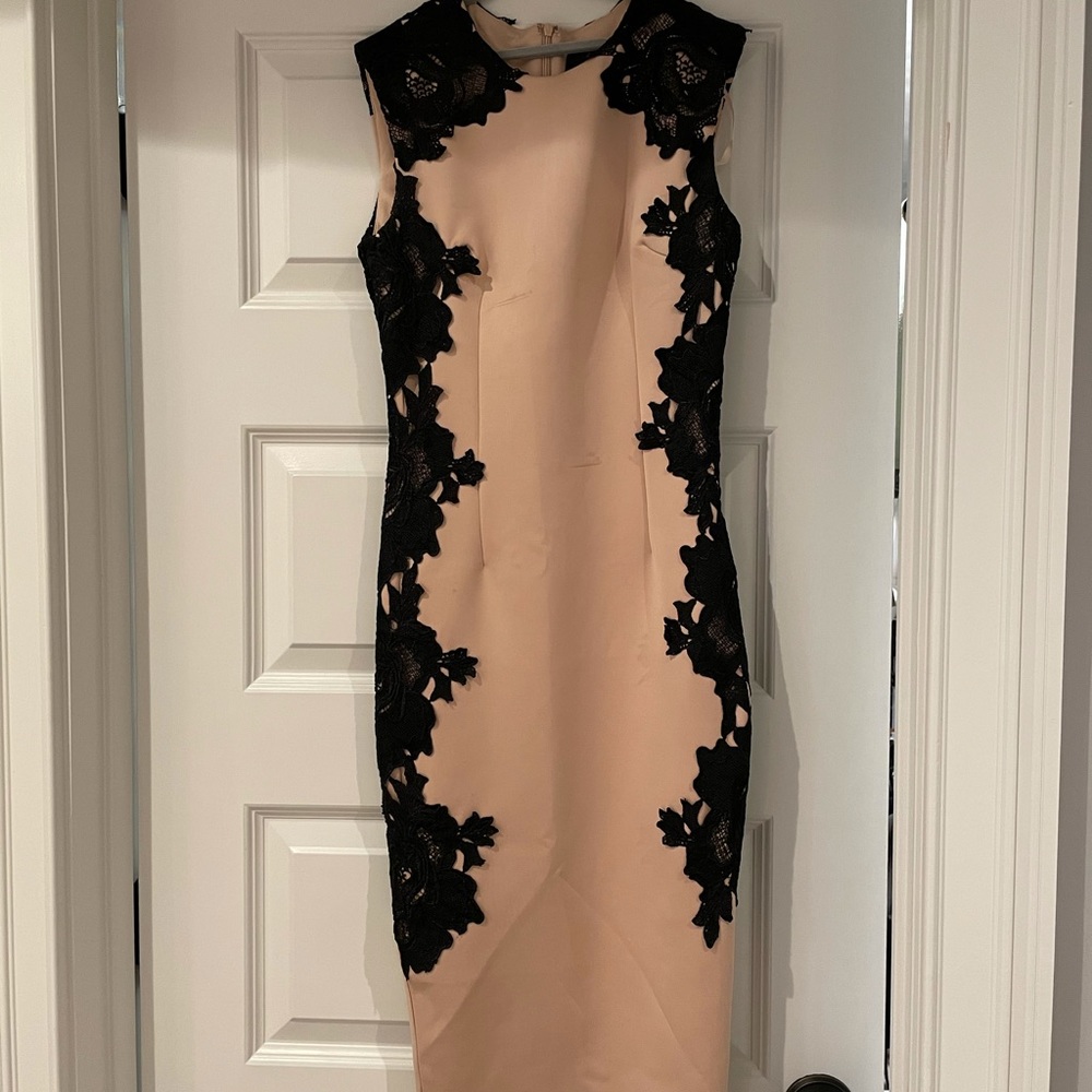 Nude and black lace dress perfect for a wedding